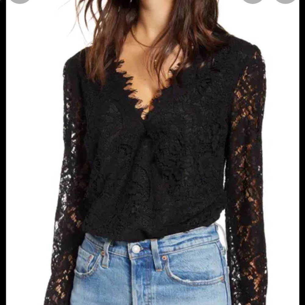 WAYF Black lace long sleeve bodysuit